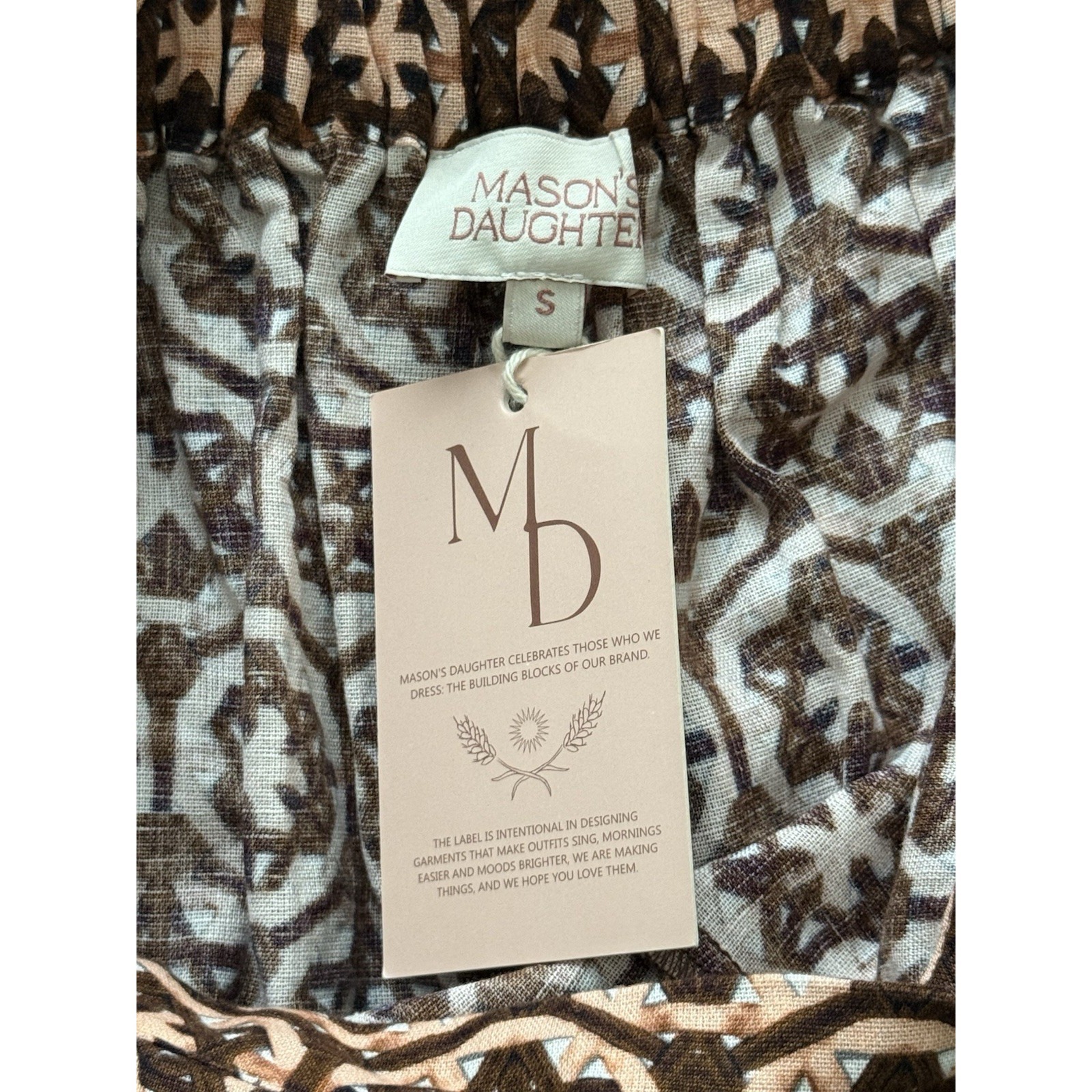 Mason's Daughter Nwt Lattice Pants Size Small Brown Print Linen Cotton Boho — image 5 of 8